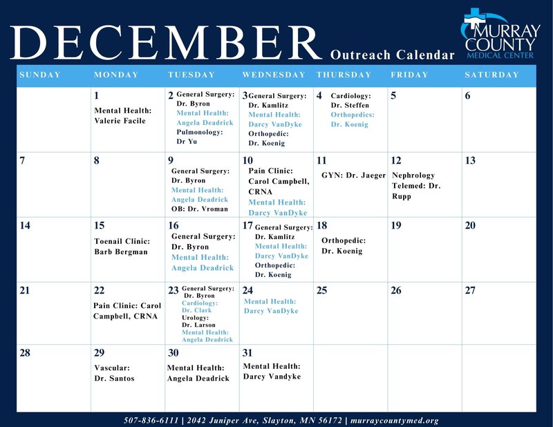 December Outreach Calendar - MCMC