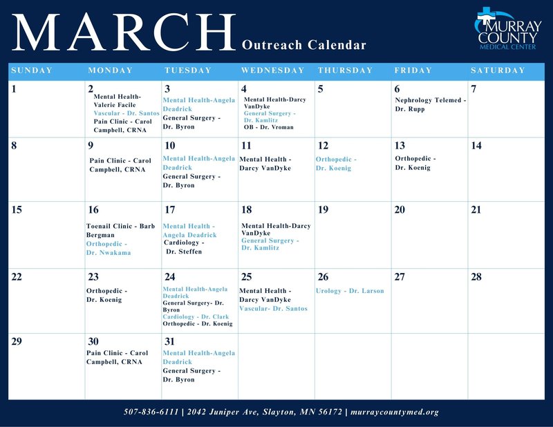 March Outreach Calendar 2026